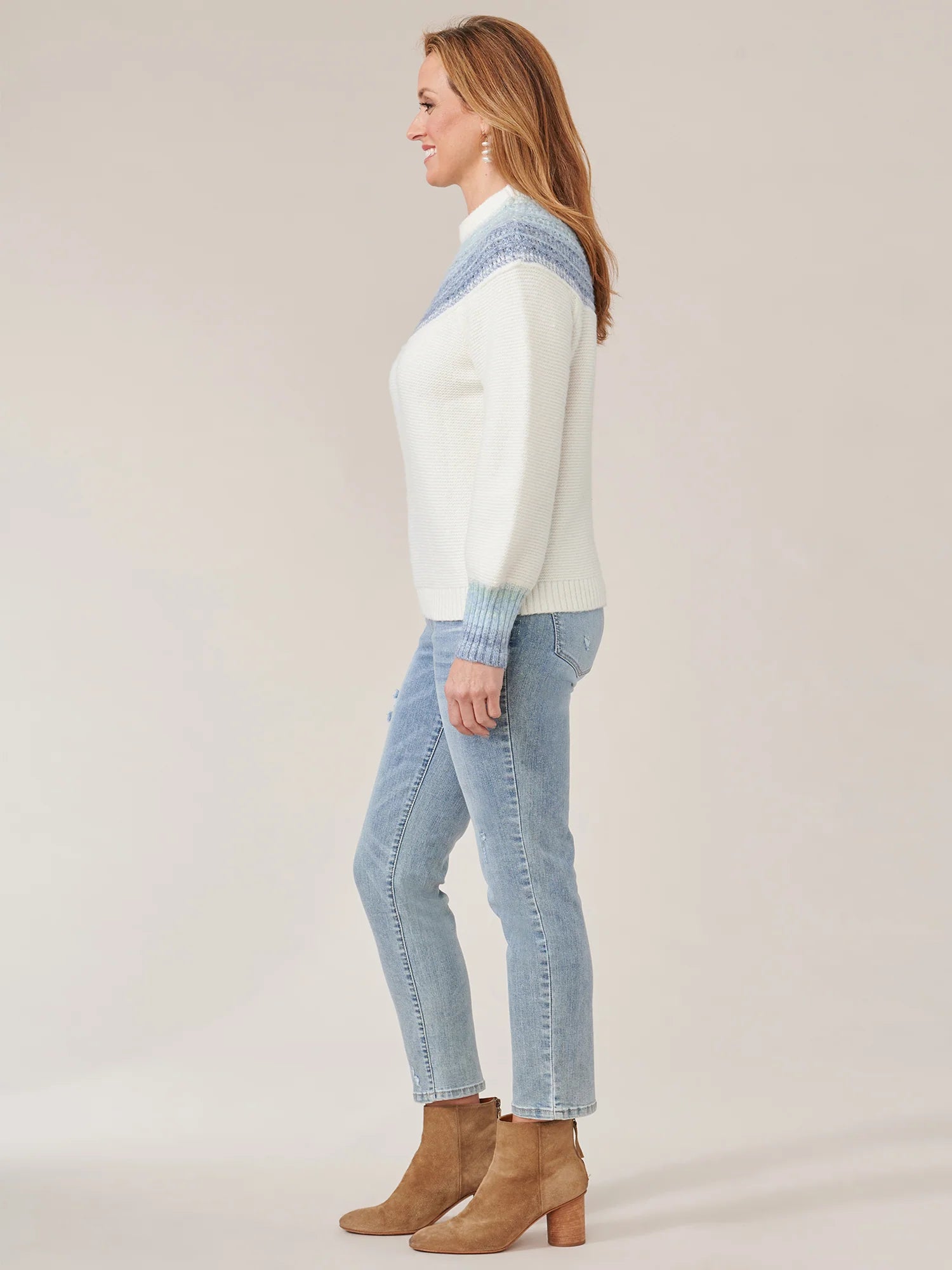 LONG BLOUSON SLEEVE HIGH ROUND NECK, OMBRE PLACEMENT POINTELLE STITCH SWEATERi Fall-Winter JOOR - Democracy