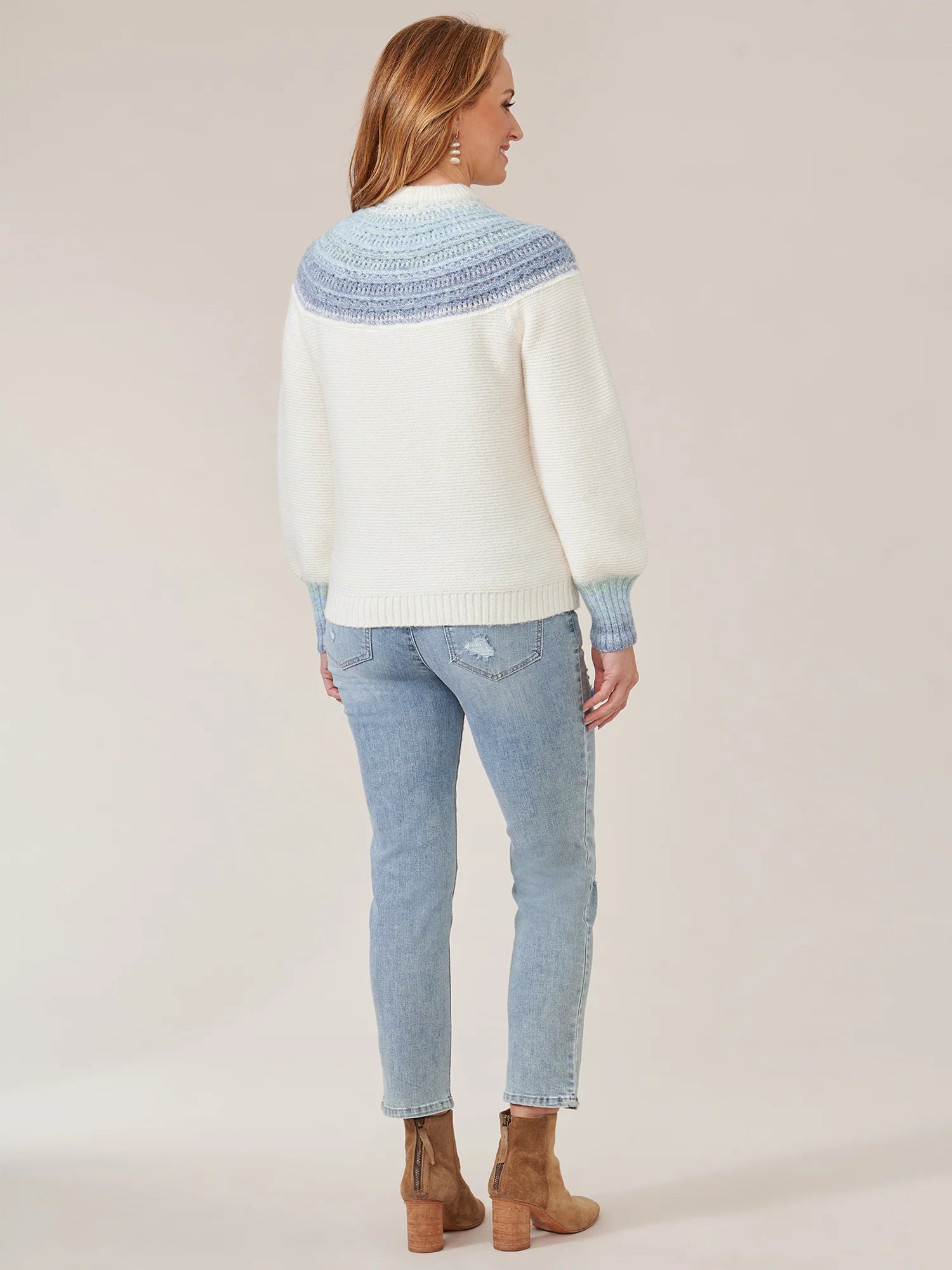 LONG BLOUSON SLEEVE HIGH ROUND NECK, OMBRE PLACEMENT POINTELLE STITCH SWEATERi Fall-Winter JOOR - Democracy