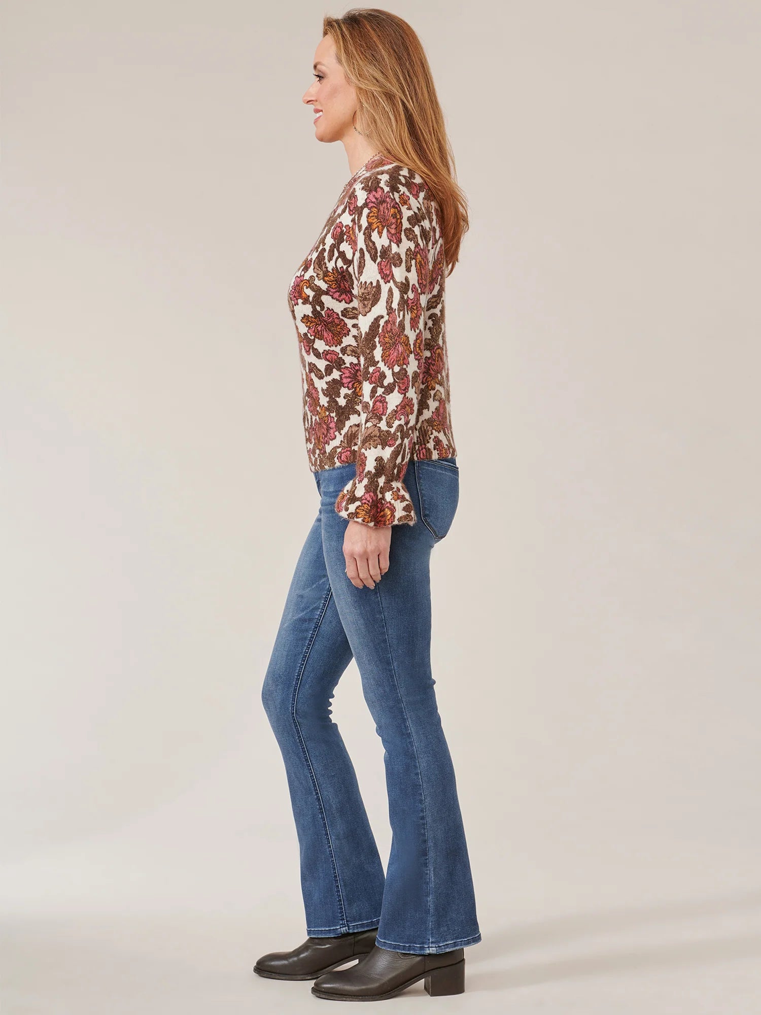 Long Flounce Sleeve High Round Neck Floral Print Sweater Fall-Winter JOOR - Democracy