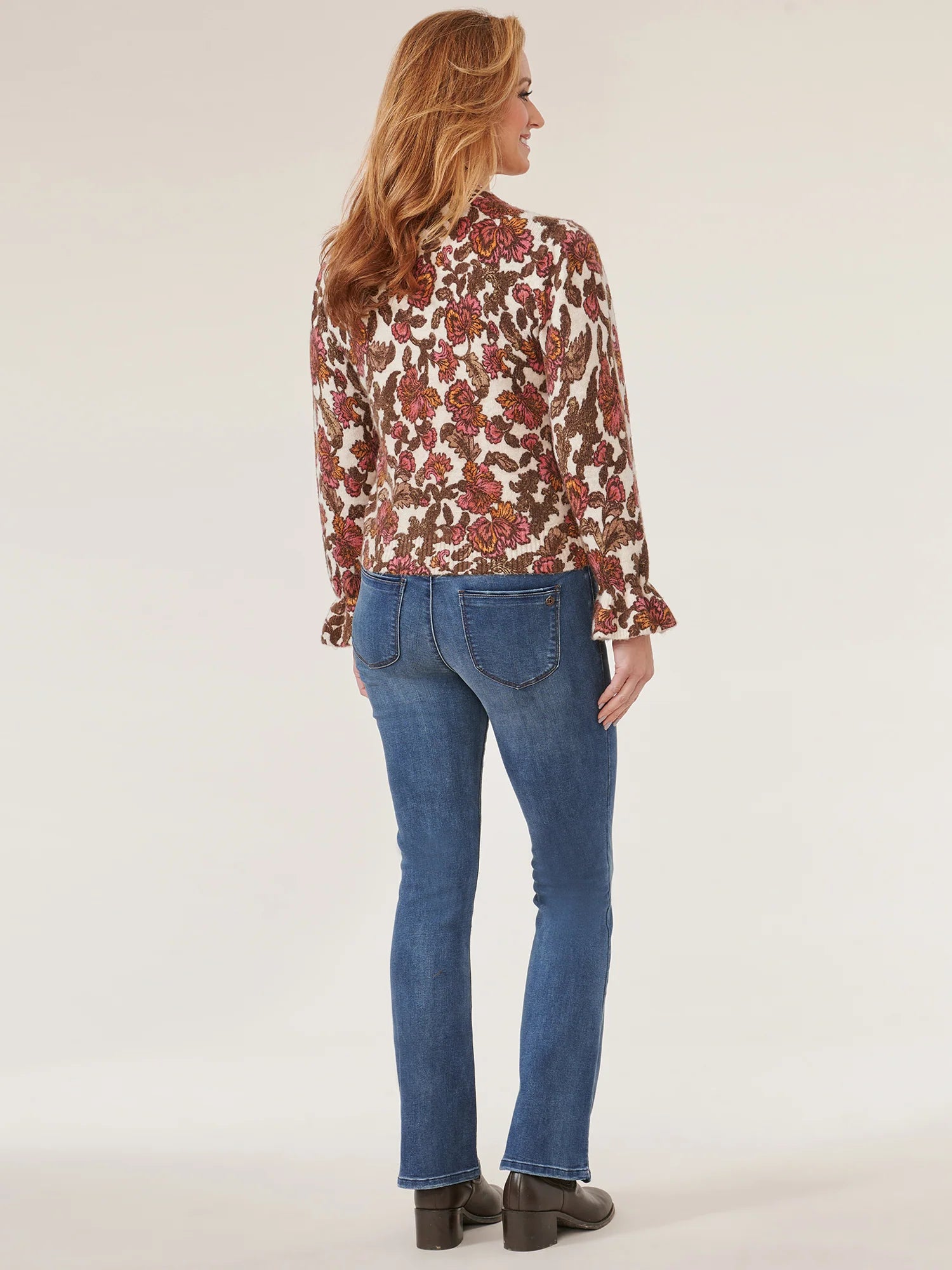 Long Flounce Sleeve High Round Neck Floral Print Sweater Fall-Winter JOOR - Democracy