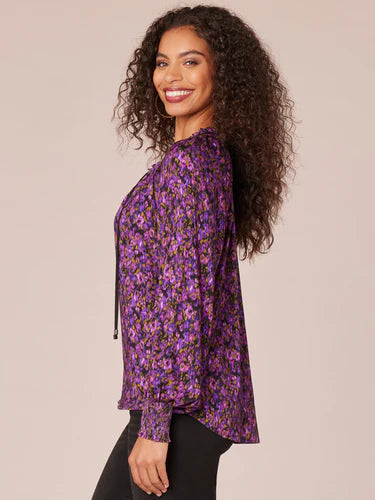 Long Sleeve Ruffle Edge V-Neck Floral Print Woven Top with Ties Fall-Winter JOOR - Democracy