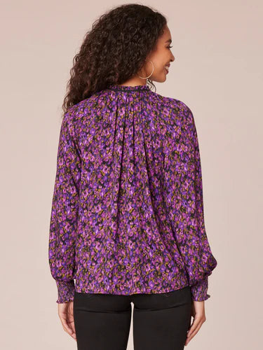 Long Sleeve Ruffle Edge V-Neck Floral Print Woven Top with Ties Fall-Winter JOOR - Democracy