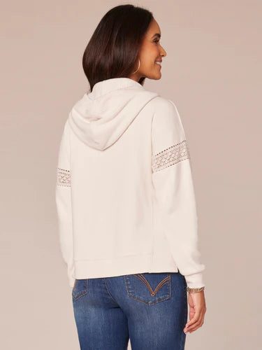 Long Sleeve Half Placket Mixed Media Knit Hoodie with Blanket Stitch Fall-Winter JOOR - Democracy