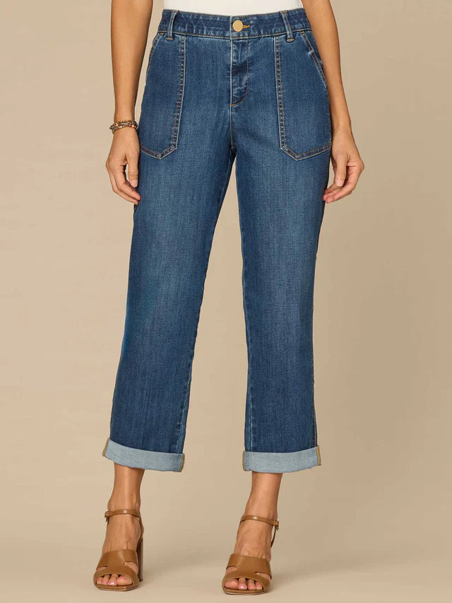 Ab"solution® High Rise Patch Pocket Roll Cuff Utility Jeans
