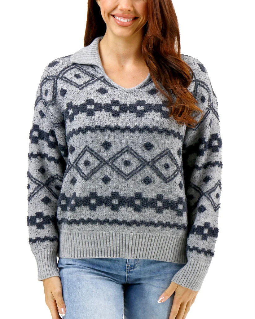 Cloud Mixed Grey Intarsia Knit Sweater Fall-Winter Grace and Lace