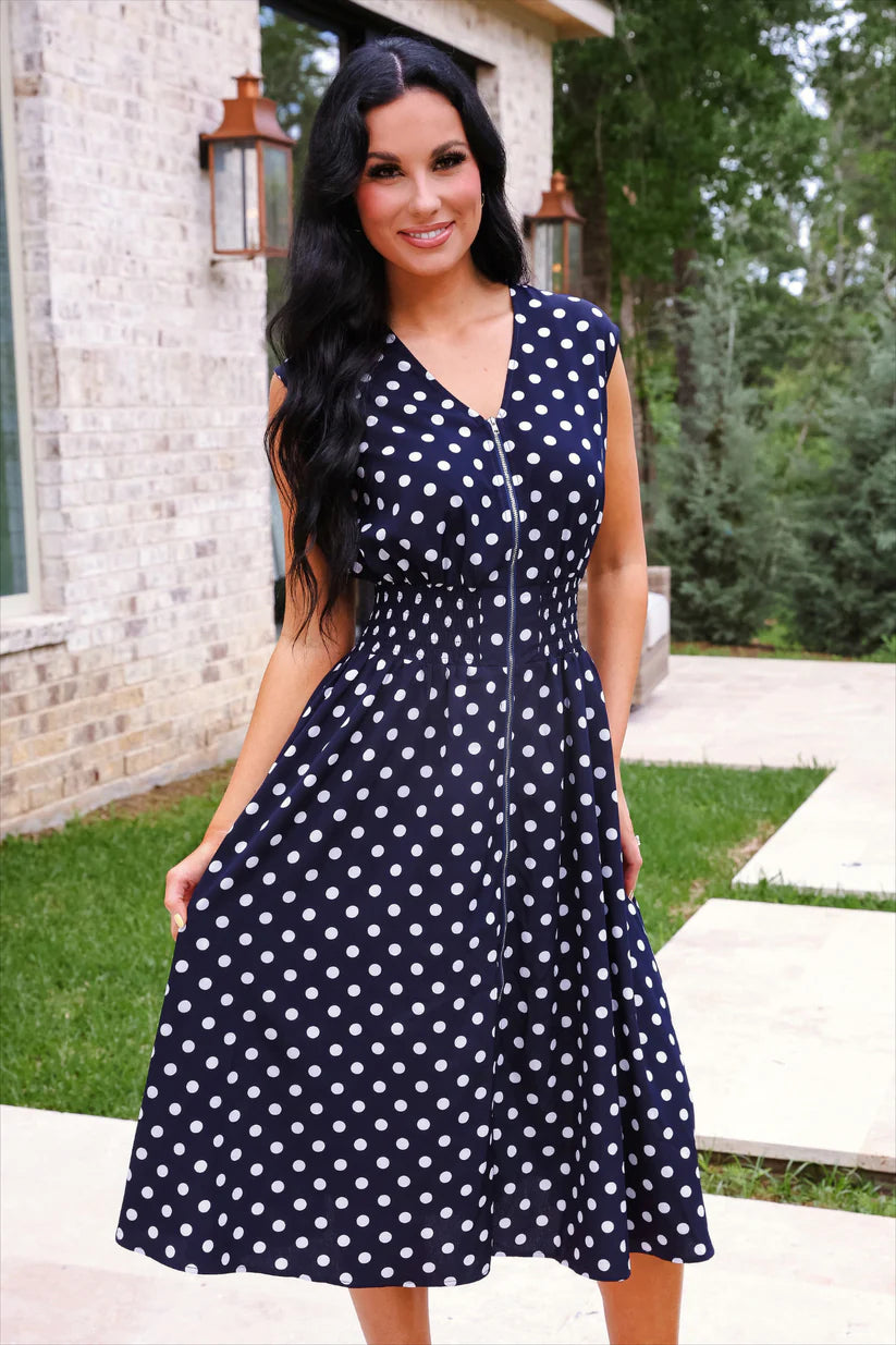 dress navy polka dot