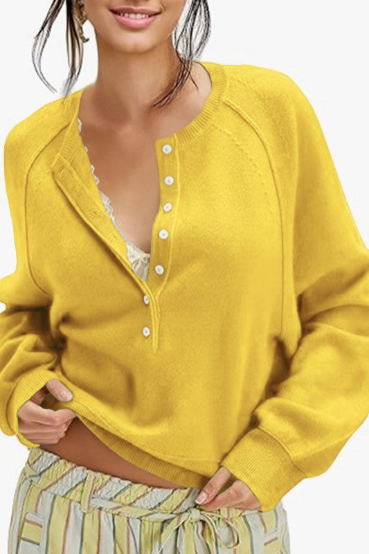 Button Front Ribbed Long Sleeve Sweater