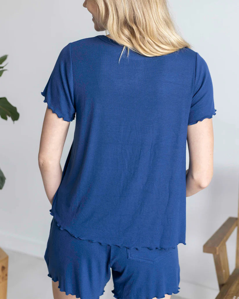 Essential Ribbed Relaxed Fit Tee in Classic Blue Fall-Winter Grace and Lace