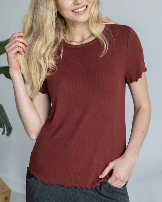 Essential Ribbed Relaxed Fit Tee in Rust Fall-Winter Grace and Lace