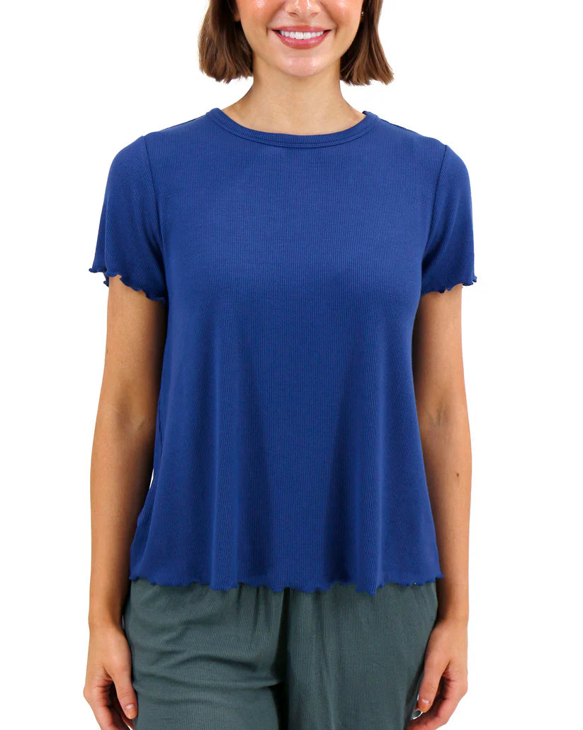 Essential Ribbed Relaxed Fit Tee in Classic Blue Fall-Winter Grace and Lace