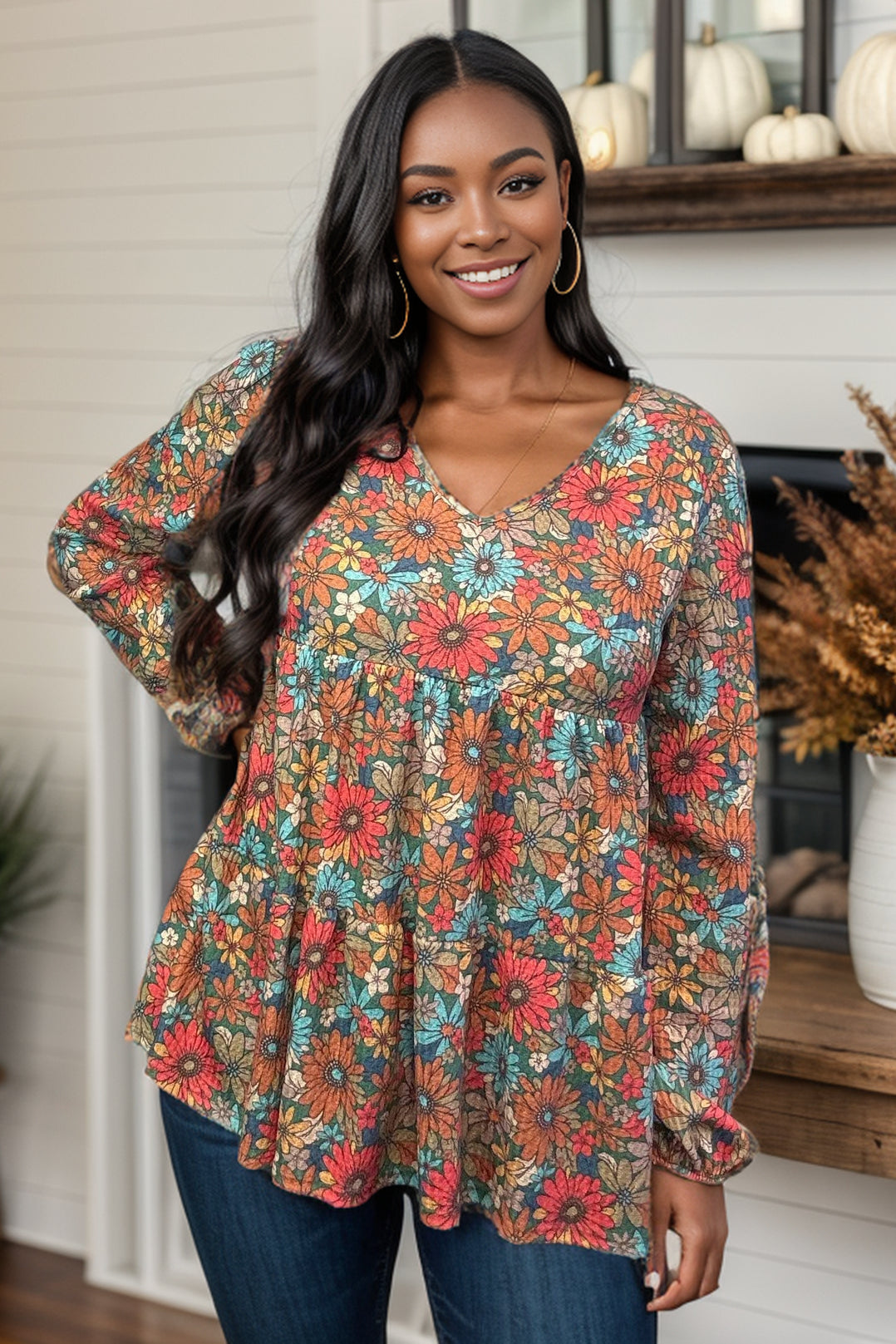 Freedom with Fall Floral - Waffle Knit  Boutique Simplified