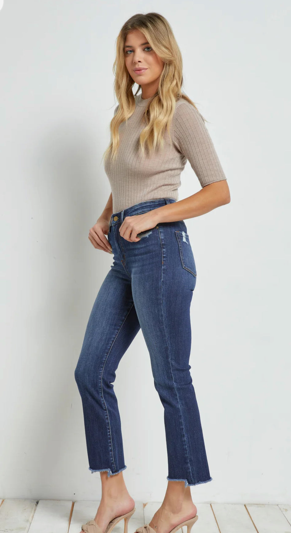 High Rise Straight Crop Jeans - Dark Wave