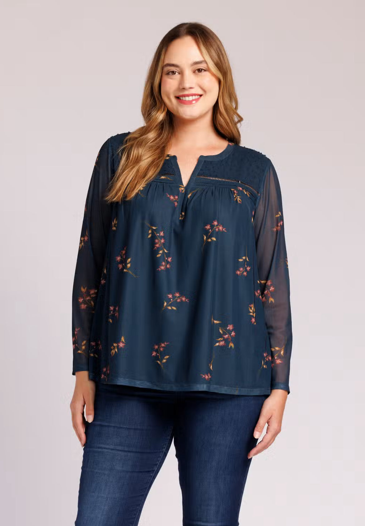 CURVY Amelie Long Sleeve Floral Top Fall-Winter Daniel Rainn