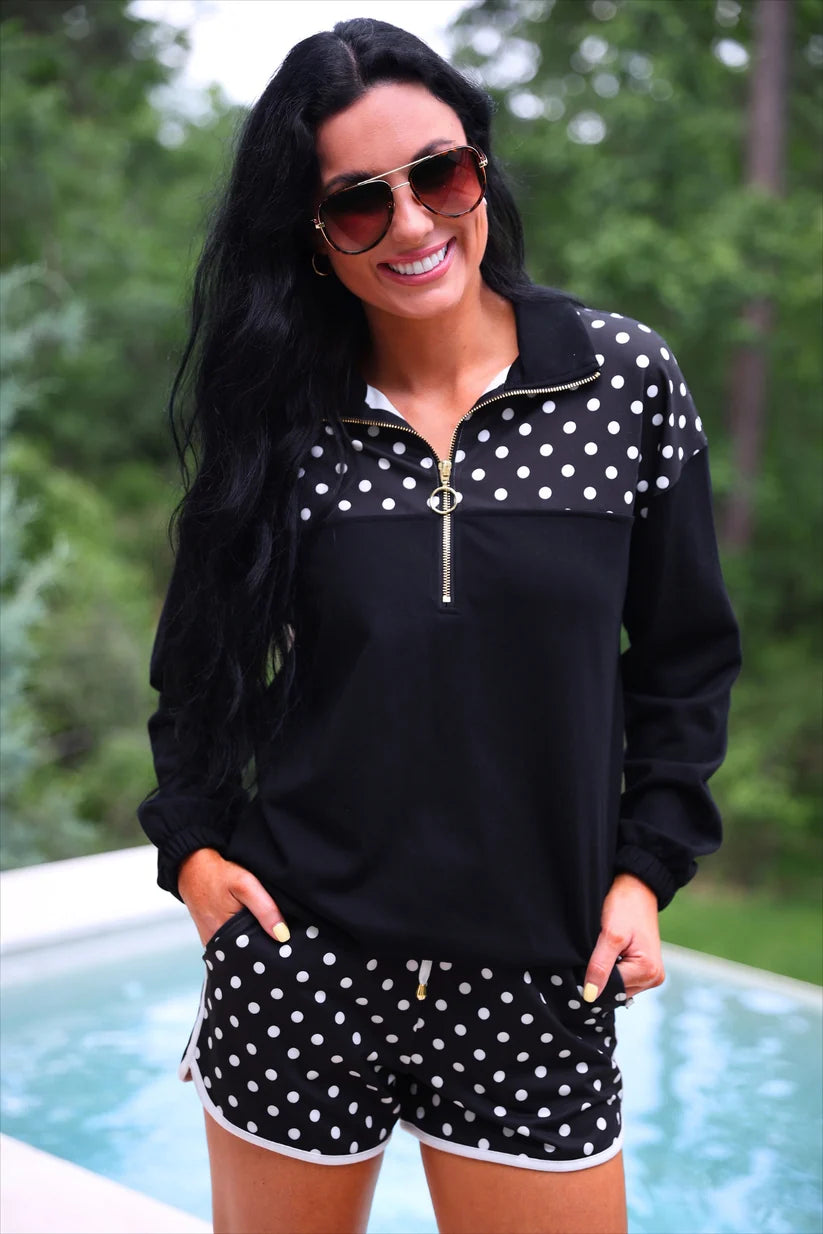 Mia Printed Pullover- After Dark Polka Dot