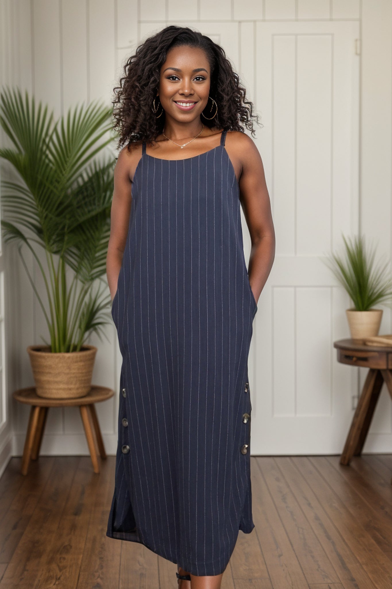 Pinstriped Navy Dress  Boutique Simplified