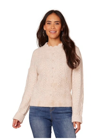 Scallop Edge Round Neck Pointelle Sweater fall winter JOOR - Democracy