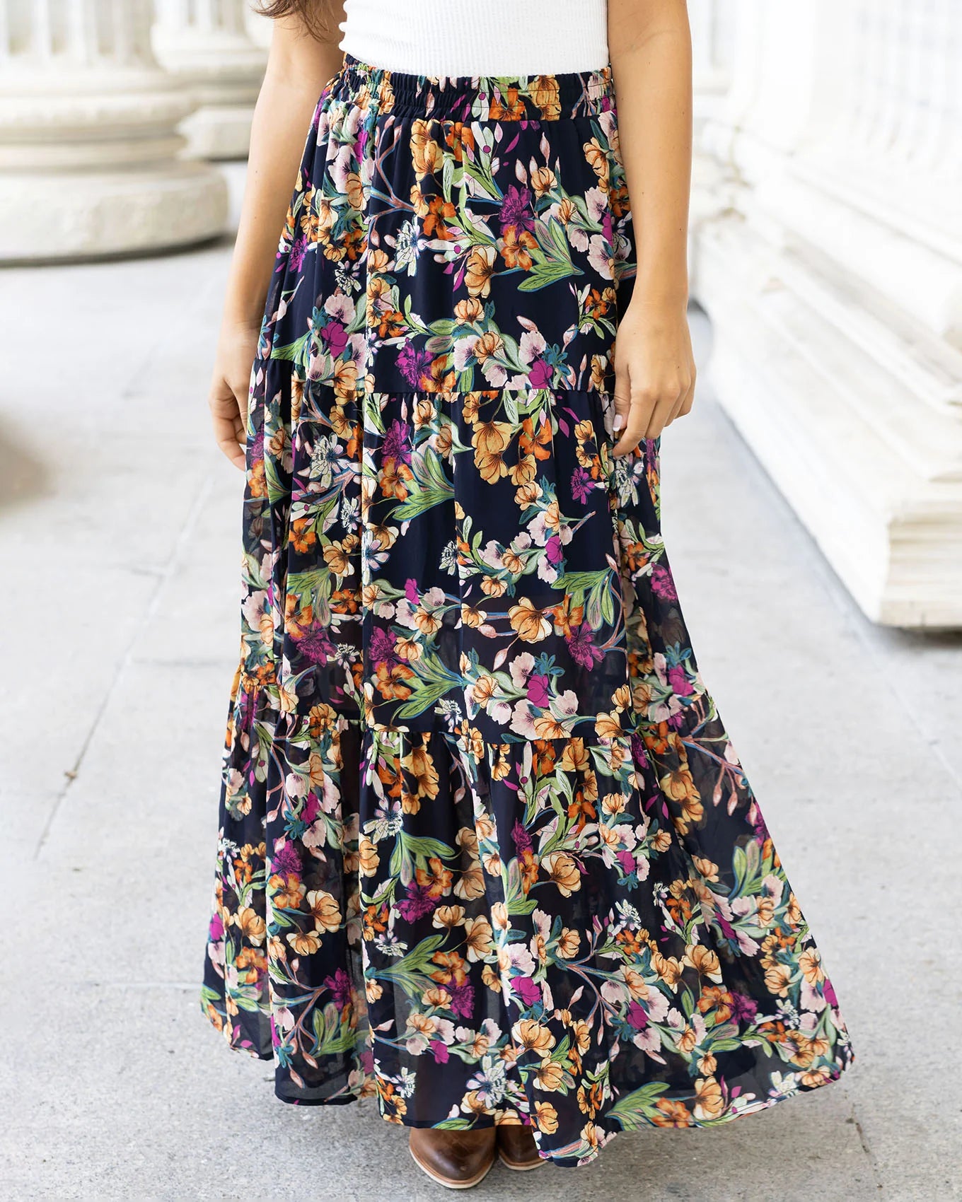 Wild Fields Autumn Floral Maxi Skirt Fall-Winter grace & lace