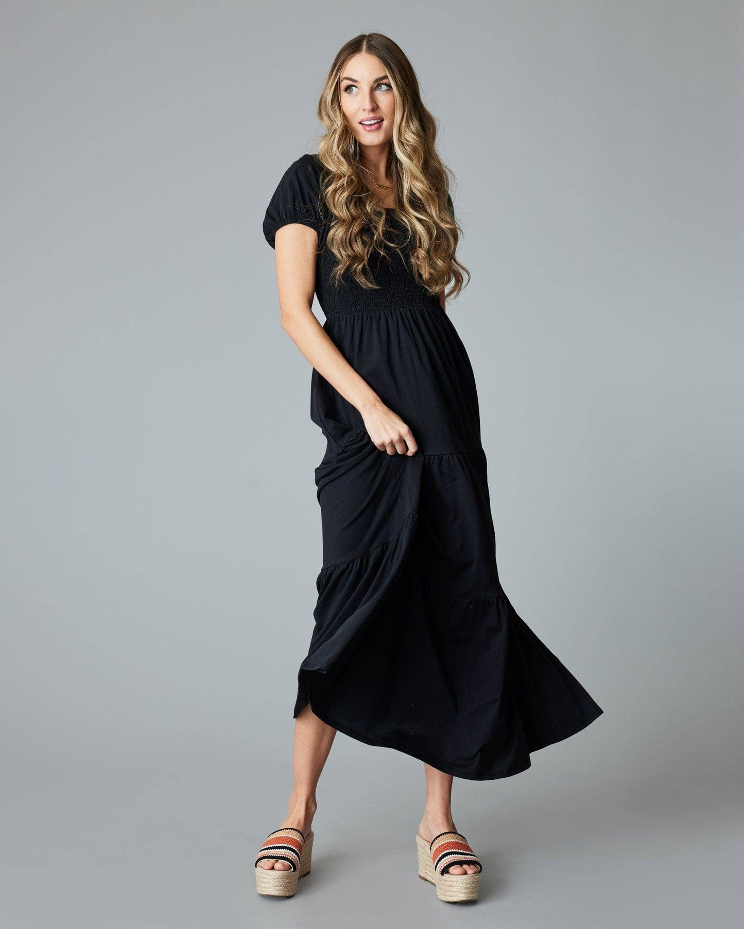 Jade Tiered Maxi: Black Beauty Spring-Summer Downeast