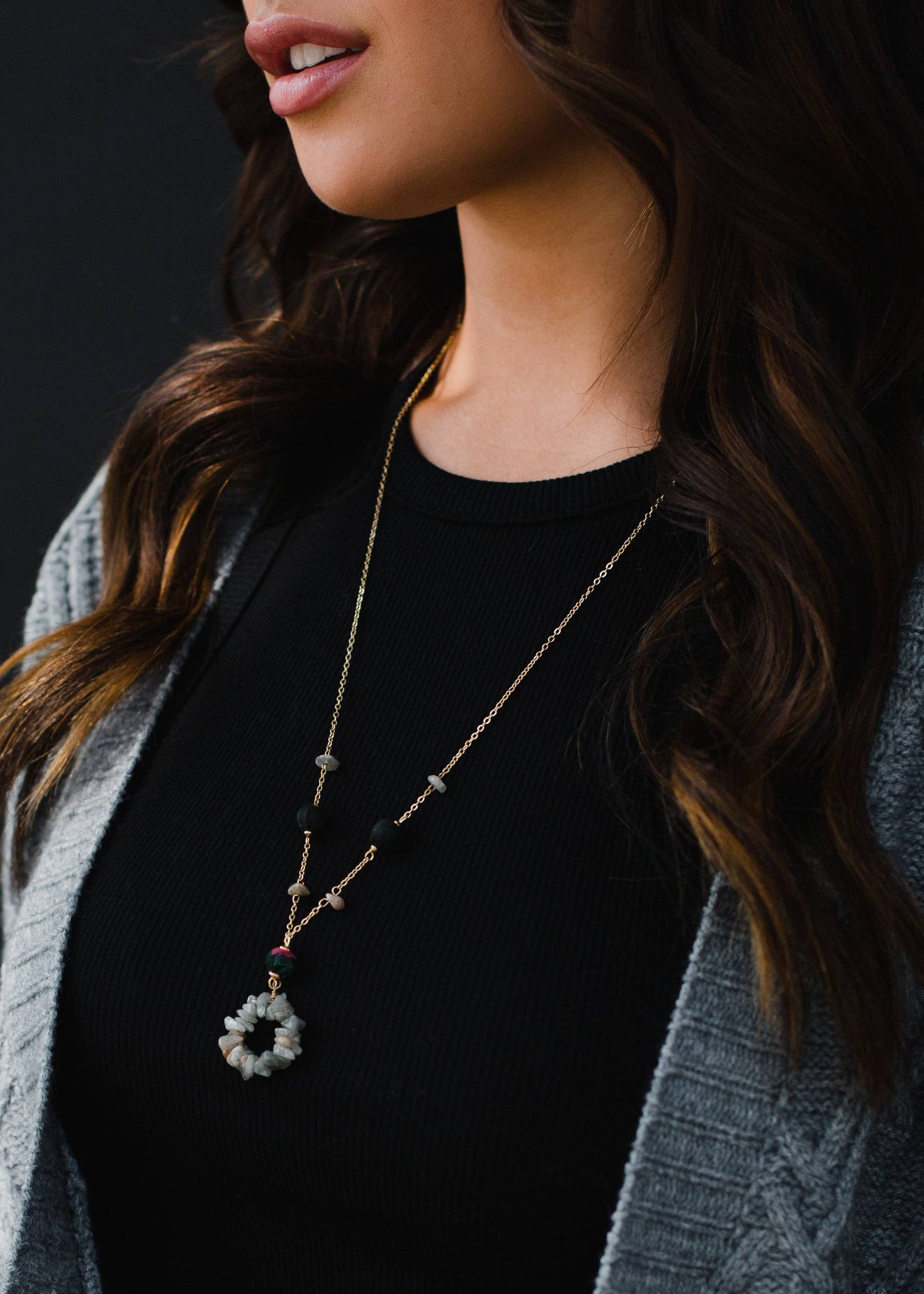 Gold, Gray & Black Long Necklace Core Panache Apparel Co.