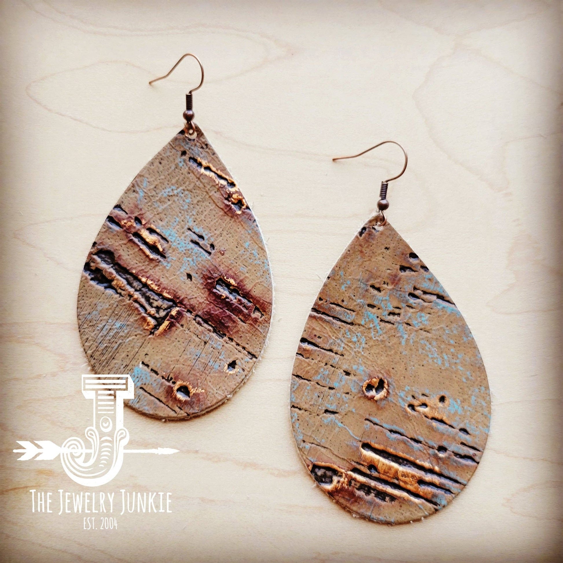 Leather Teardrop Earring-Driftwood Tarnished Copper Spring-Summer The Jewelry Junkie