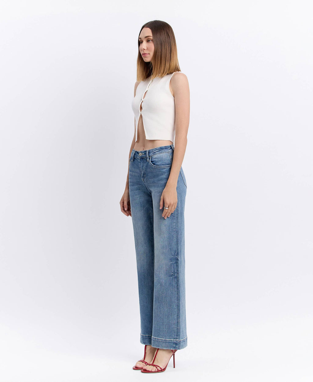 Wide Leg Jeans – High Rise Trouser Hem Full Length Denim
