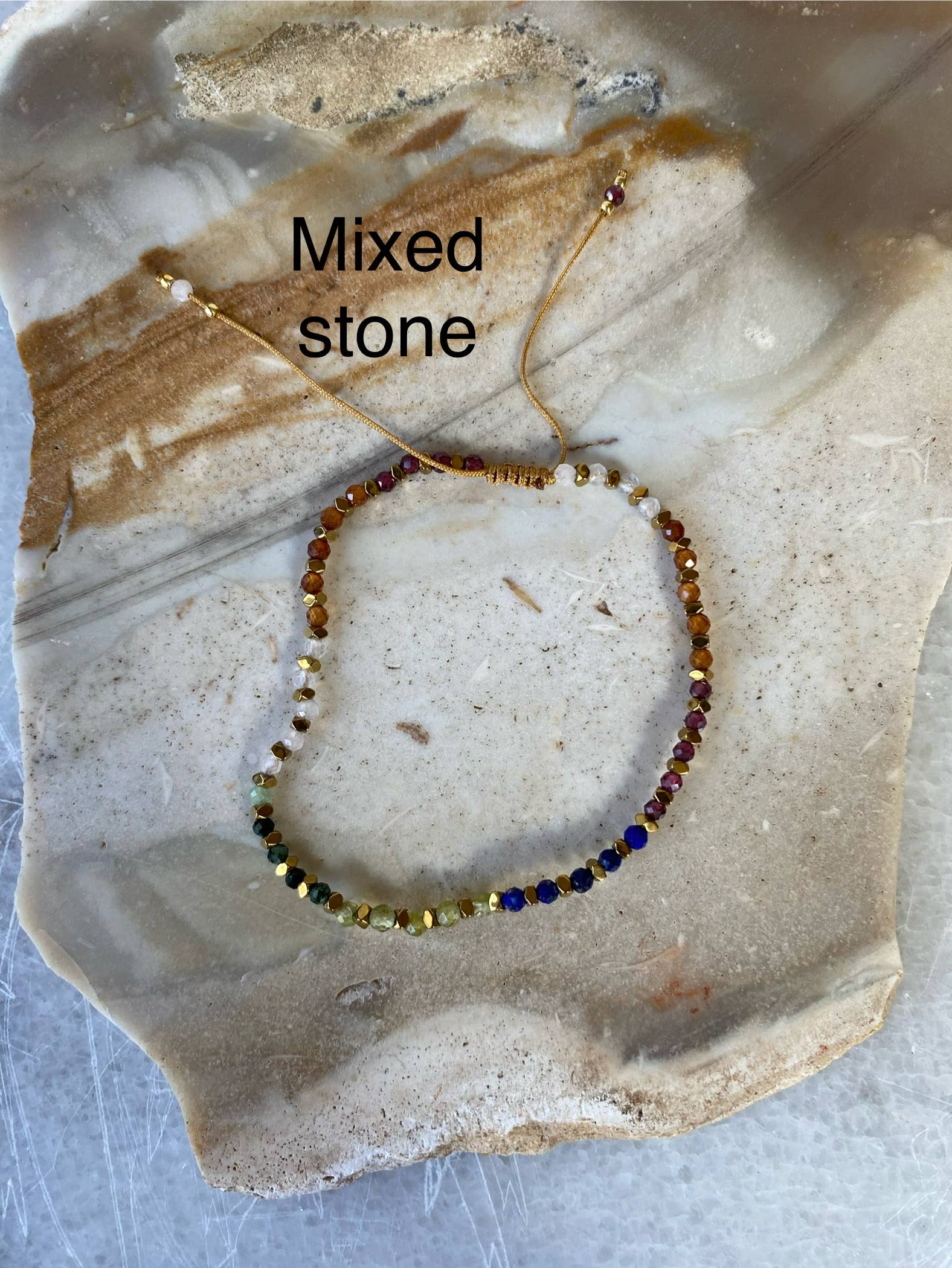 Tiny Semi-Precious Stone Brass Spacer Beaded Bracelet Adjust