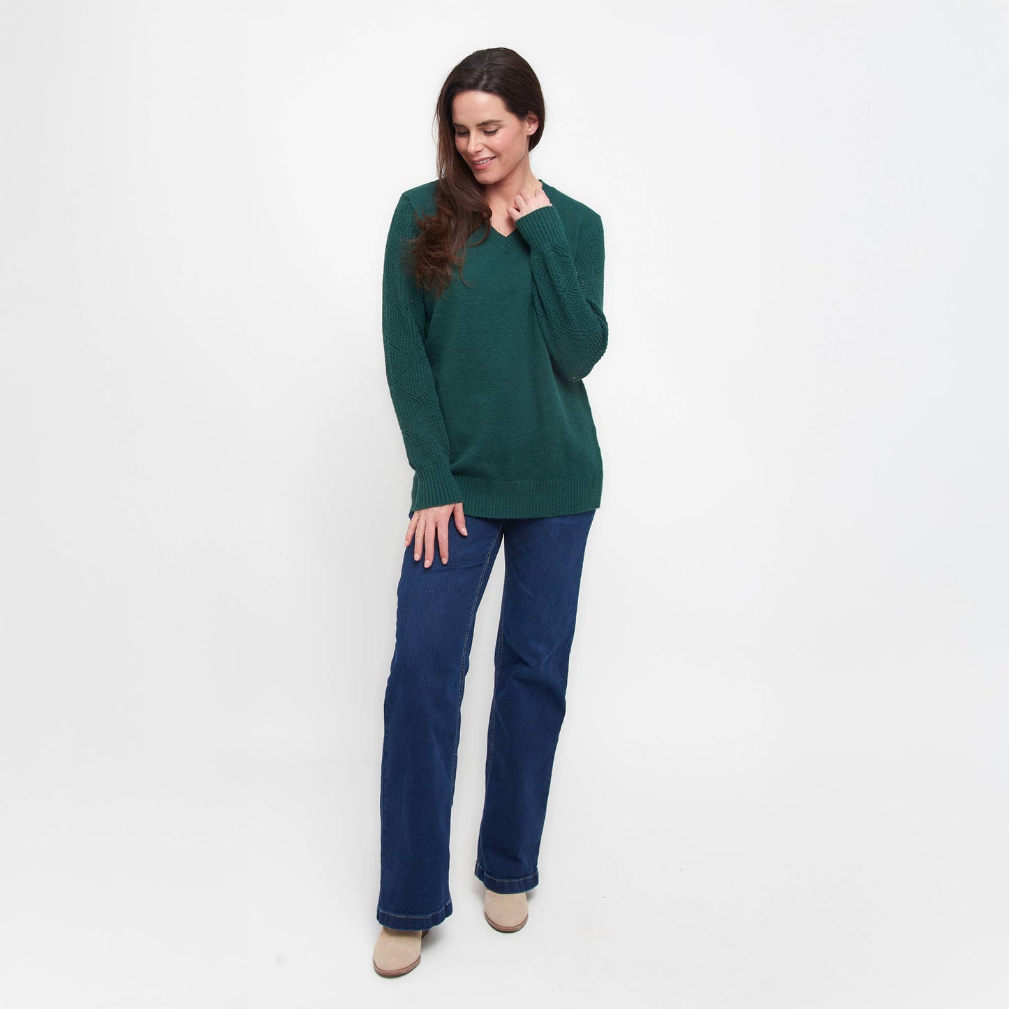 Elsie & Zoey - Emery Diamond Crochet Sleeve V-Neck Sweater