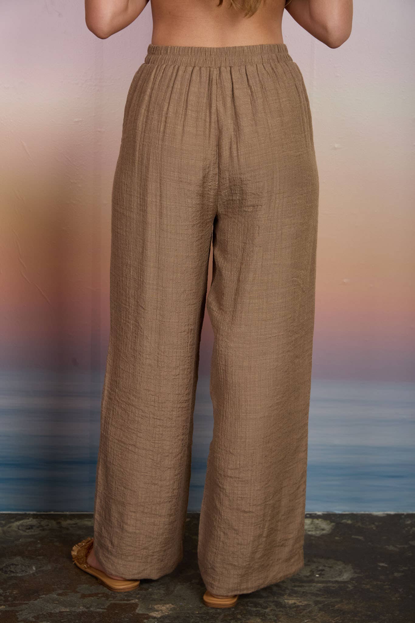 TEXTURED DRAWSTRING DETAIL WIDE LEG LOUNGE PANTS
