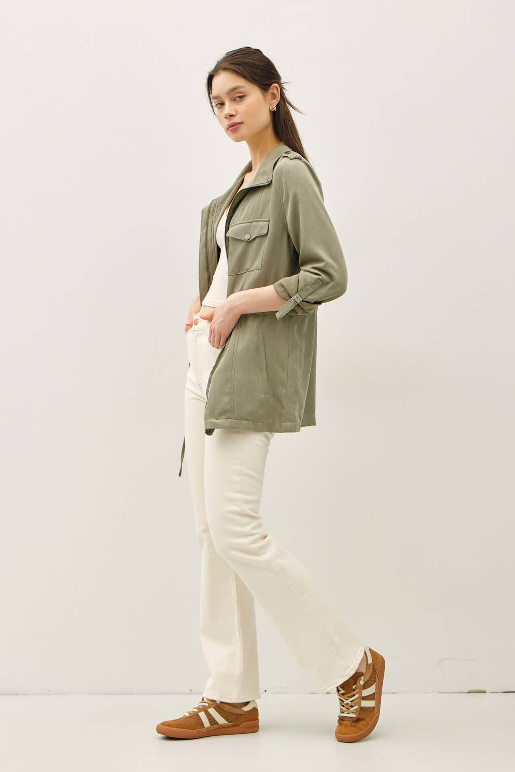 CINCHED WAIST SAFARI CARGO UTILITY JACKET