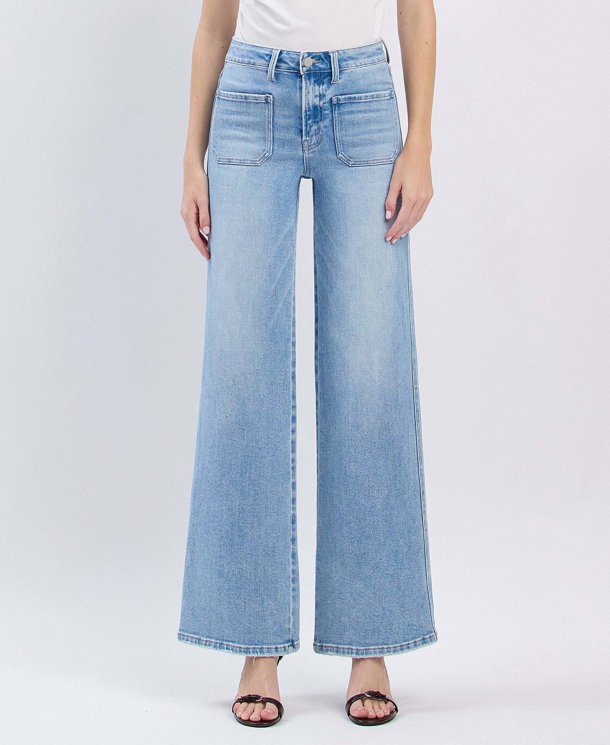 APUS HIGH RISE PATCH POCKET WIDE LEG JEANS