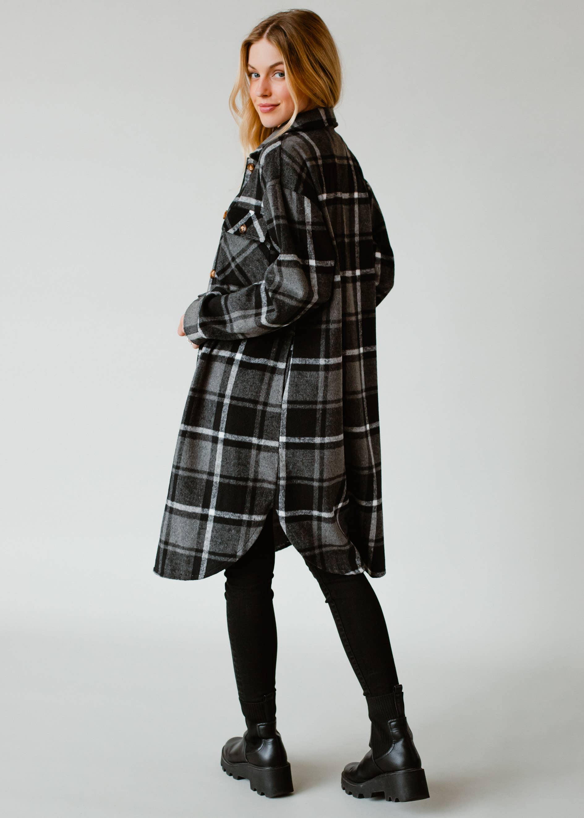 Black, Gray & White Plaid Long Flannel Panache Apparel Co.