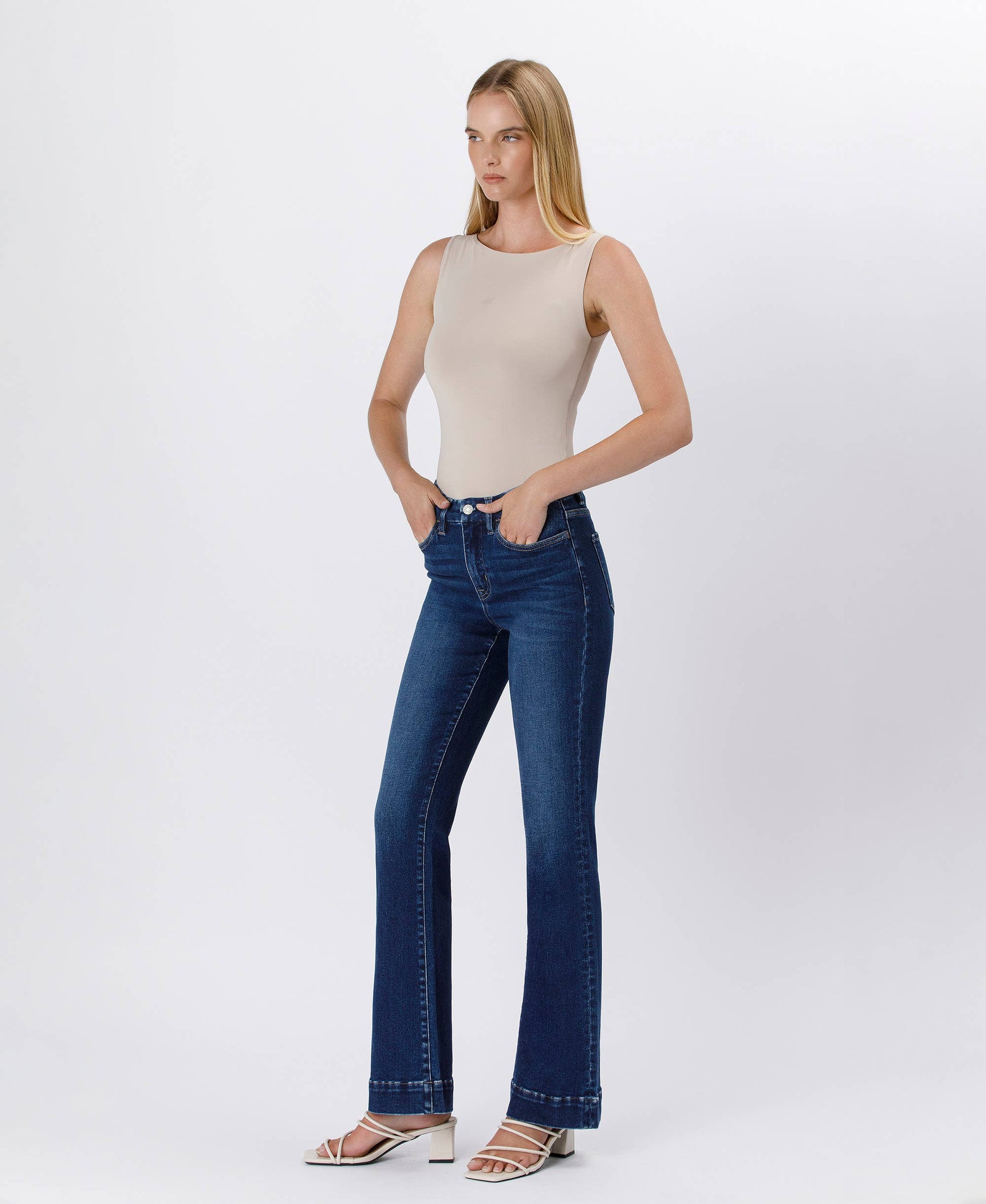 FLYING MONKEY - HIGH RISE TROUSER HEM BOOTCUT JEANS F5865 FLYING MONKEY