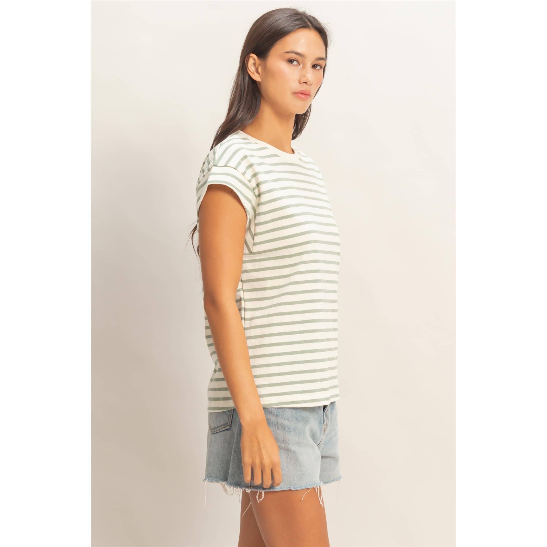 Double Zero - Striped Cap Sleeve Relaxed Everyday Tee
