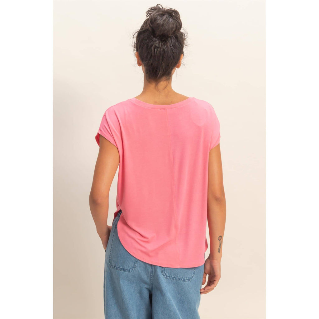 Relaxed Dolman Short Sleeve  Round Neck Top