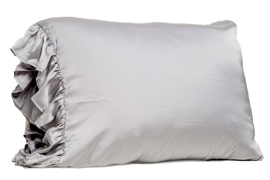 Silky Pillowcase w/Ruffle - Gray - Standard Size Core Bella Sleep + Spa