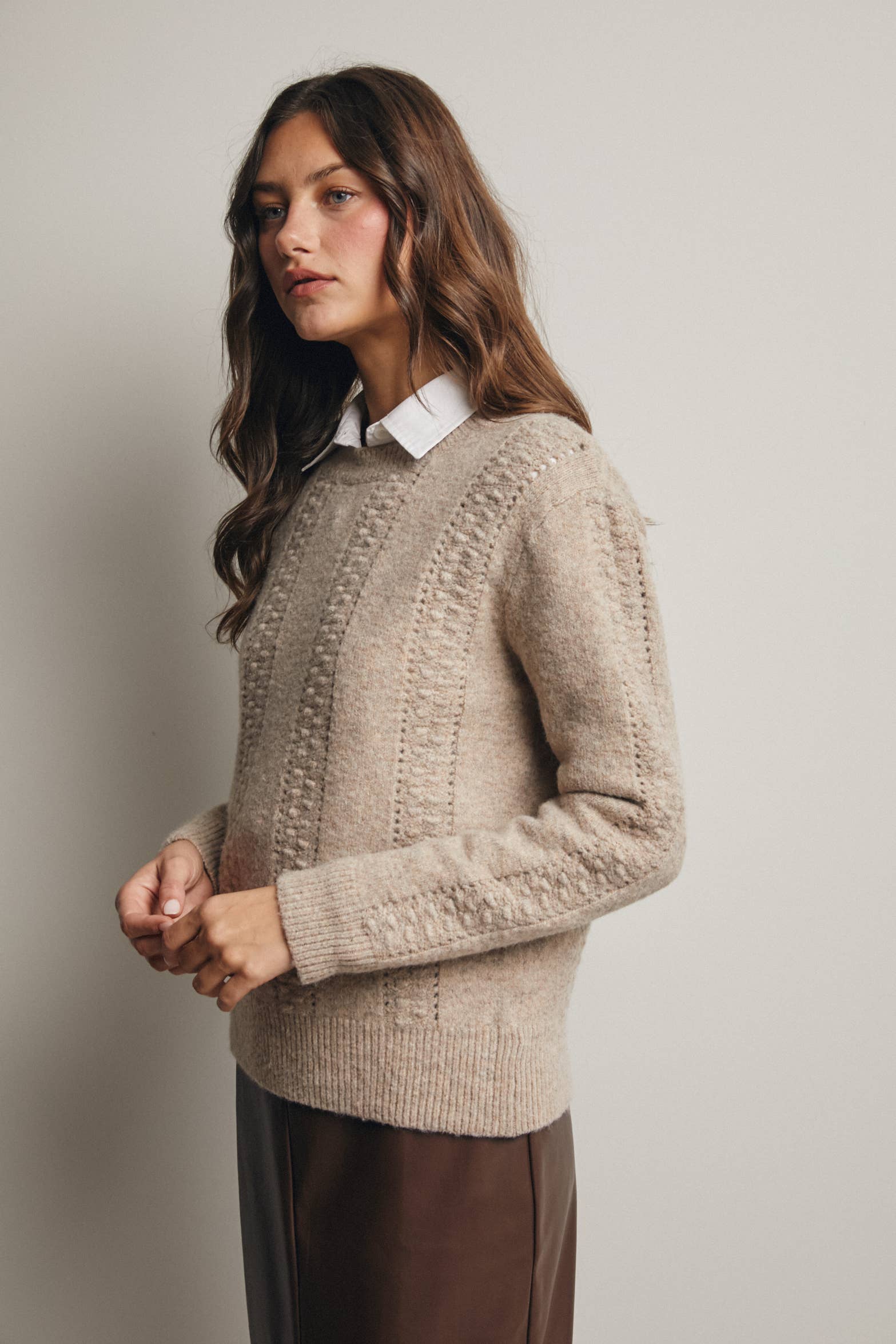 Textured Cable Stitch Pullover Sweater