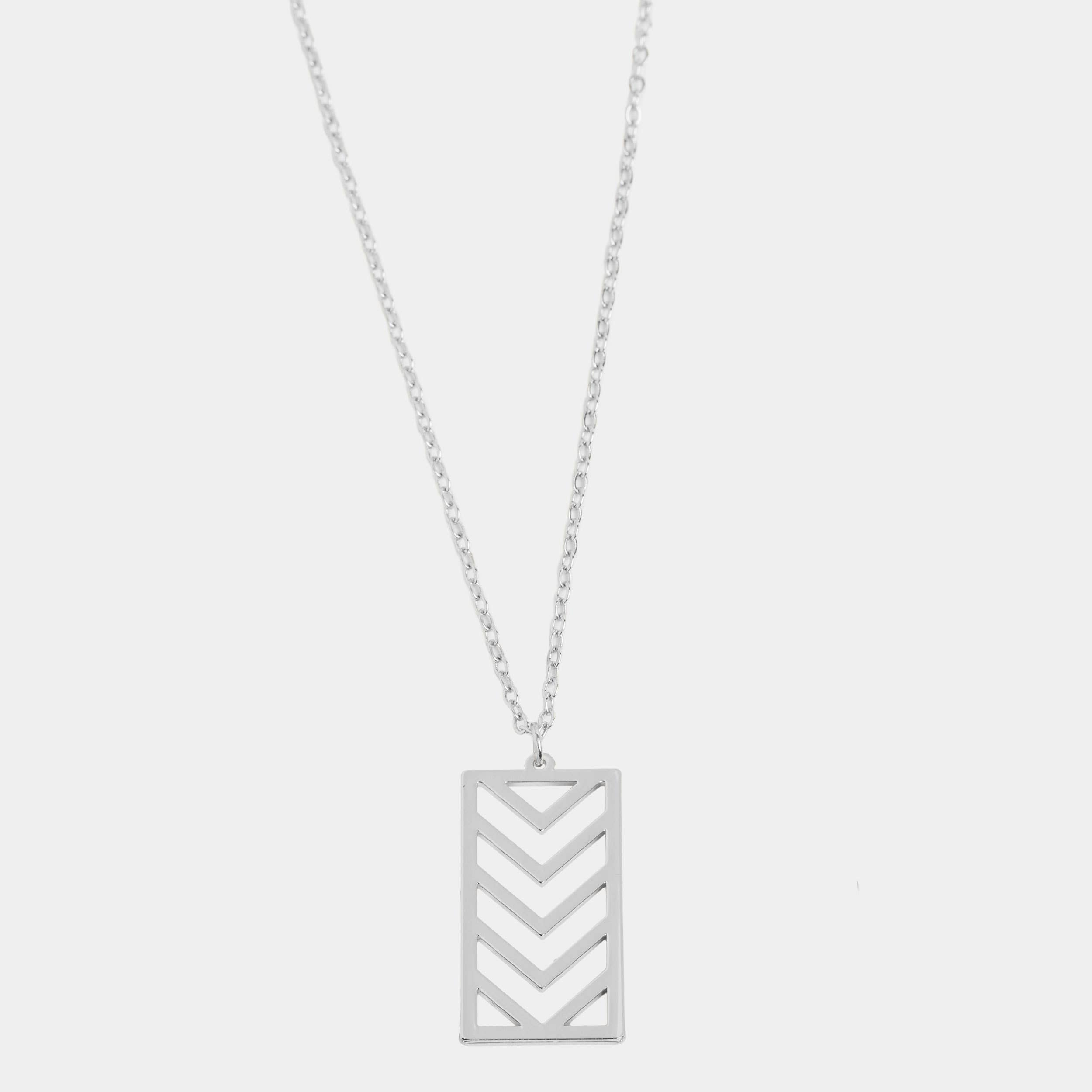 Silver Chevron Drop Necklace with adjustable chain and modern geometric pendant design