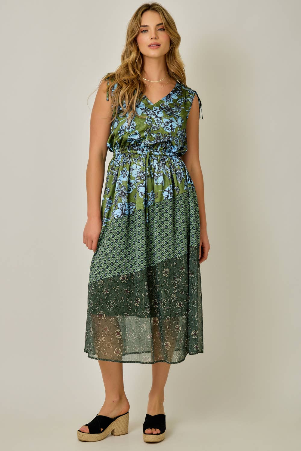 Shoulder Tie Mixed Print Dress
