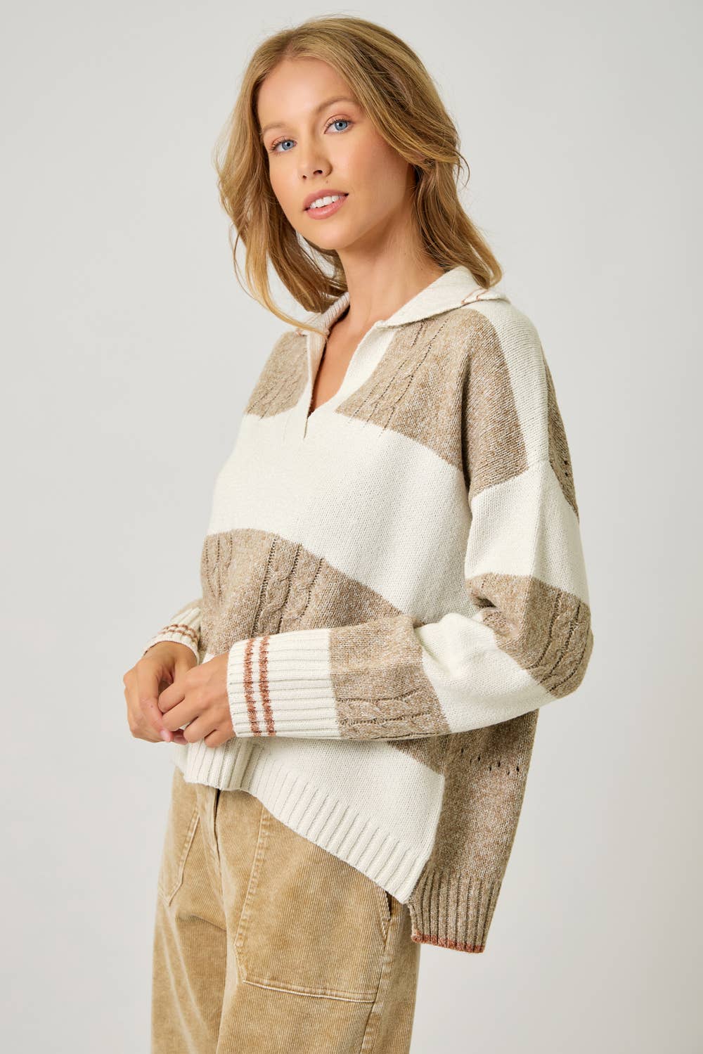 Mystree - 60899 V-Neck Multistripe Sweater Mystree