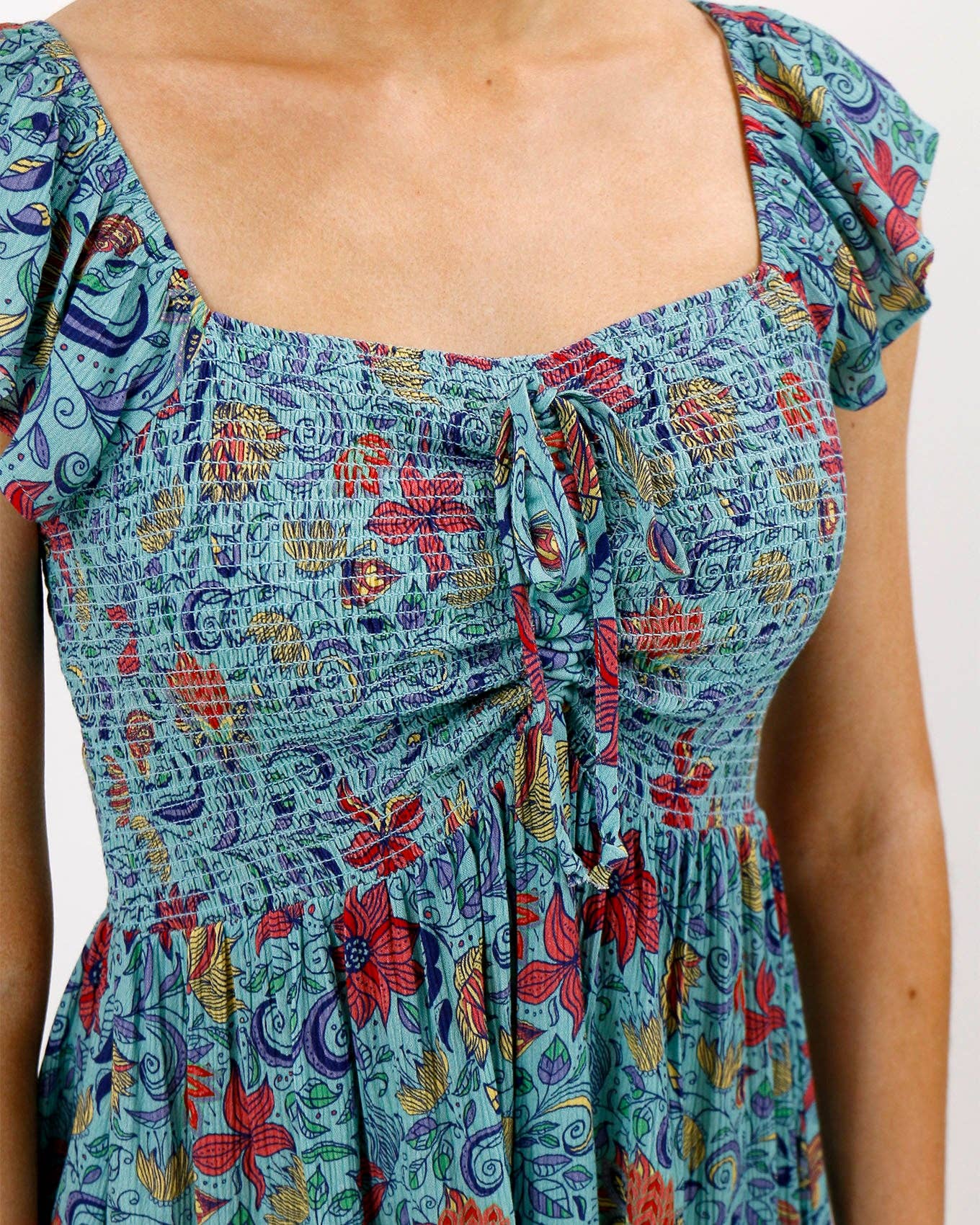 Border Print Smocked Dress in Blue Floral Print Spring-Summer Grace and Lace