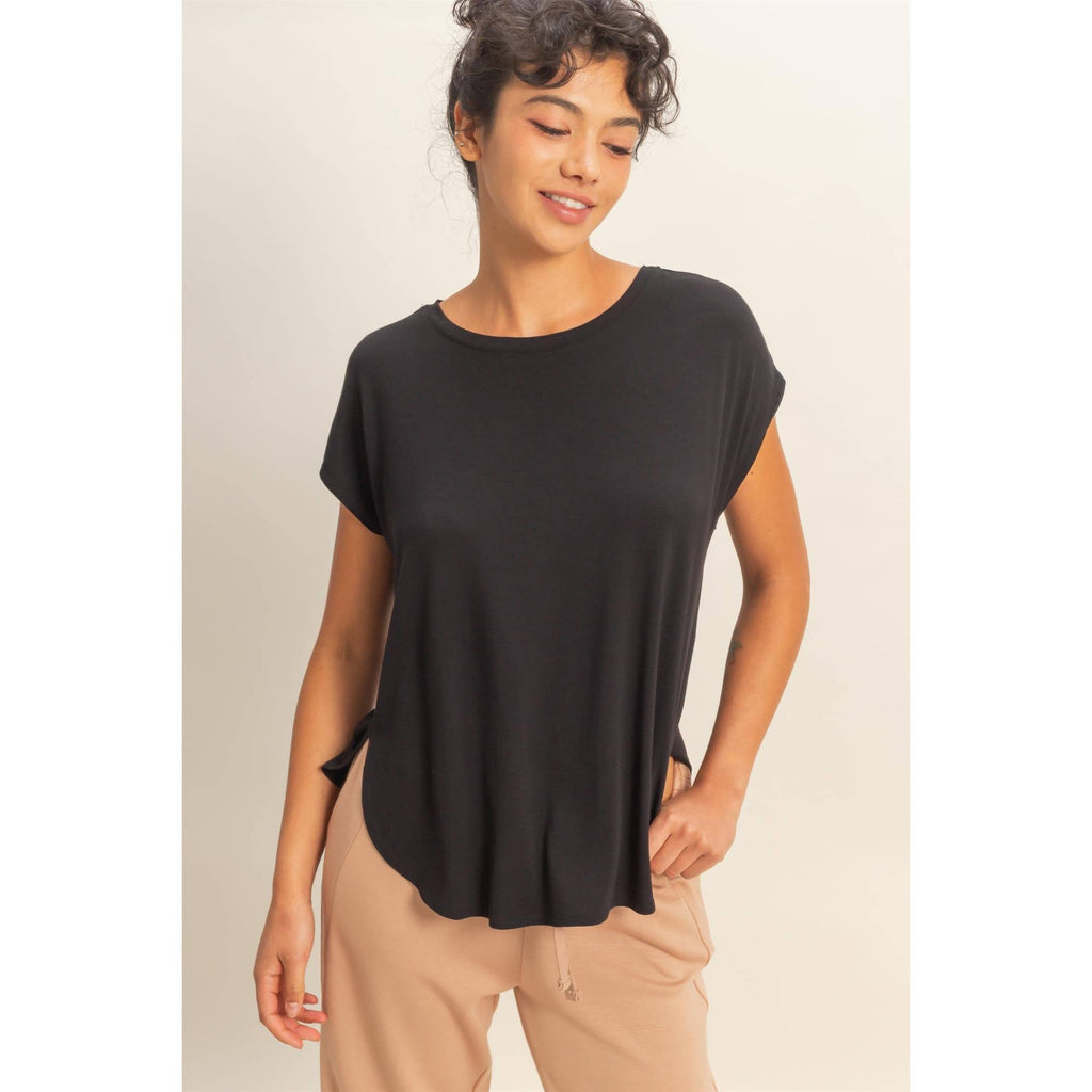 Relaxed Dolman Short Sleeve  Round Neck Top