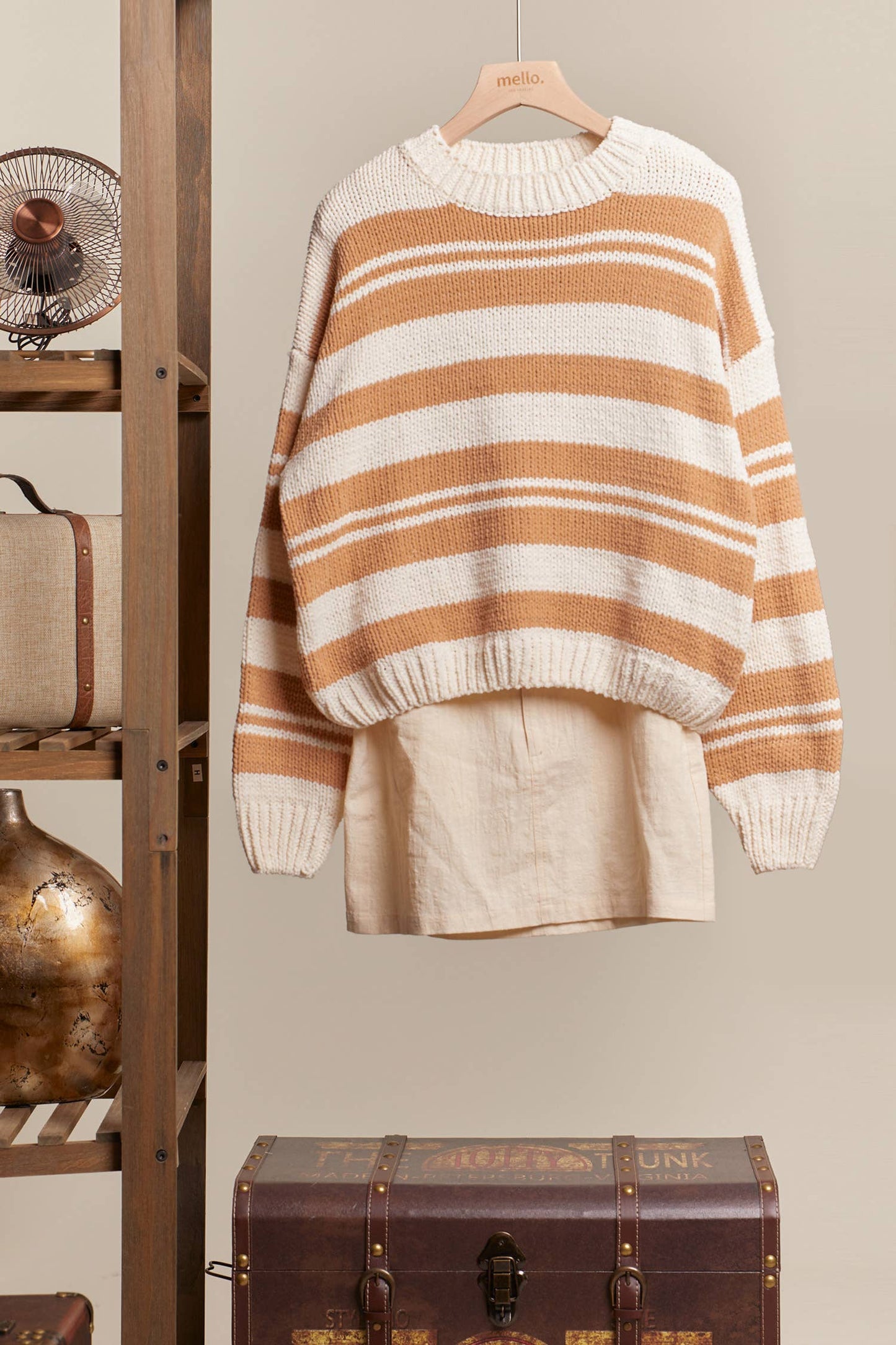 Beige Round Neck Multi Stripe Sweater Fall-Winter Mello.