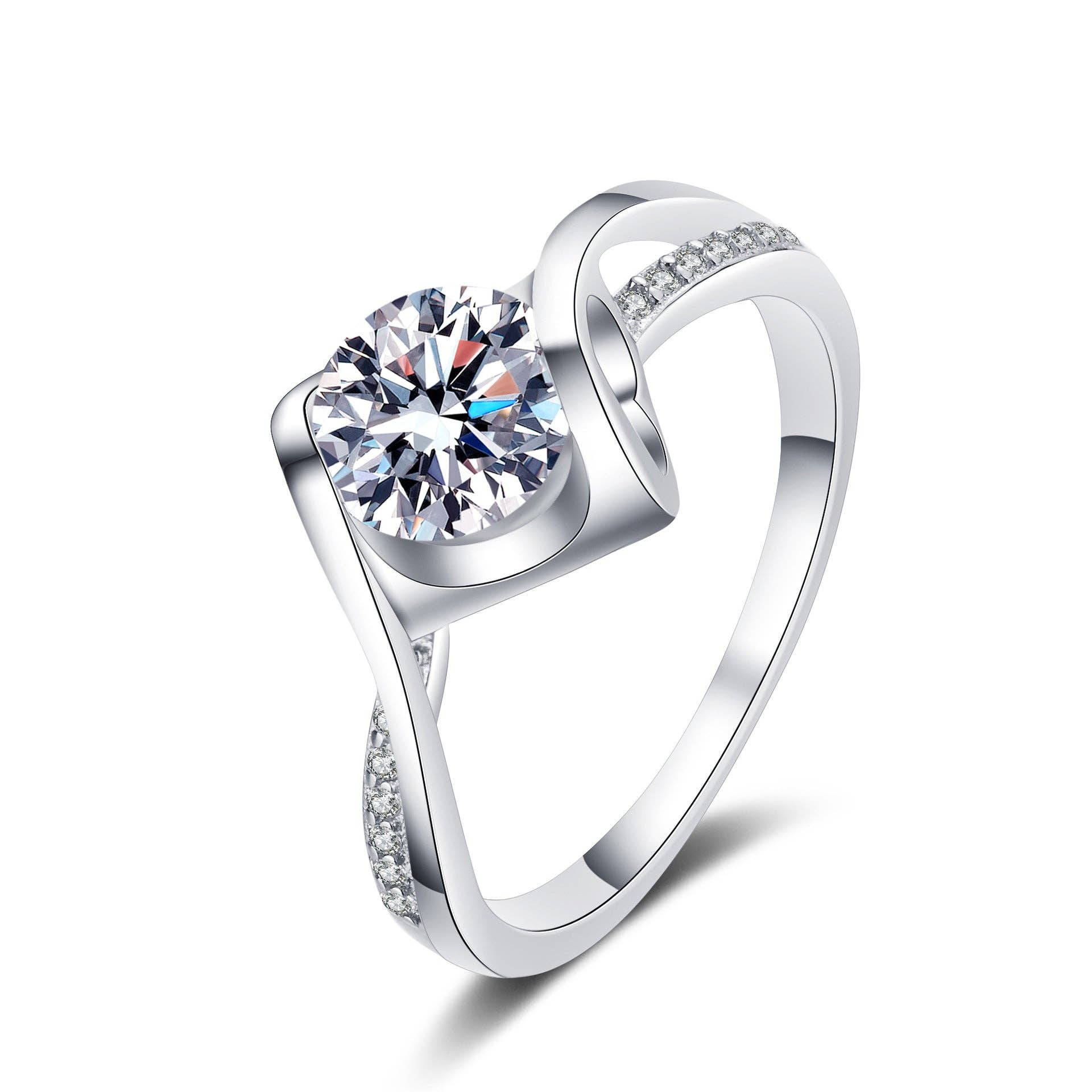 Moissanite Pave Engagement Ring in 925 Sterling Silver: 1.0 ct Core Perimade & Co. LLC