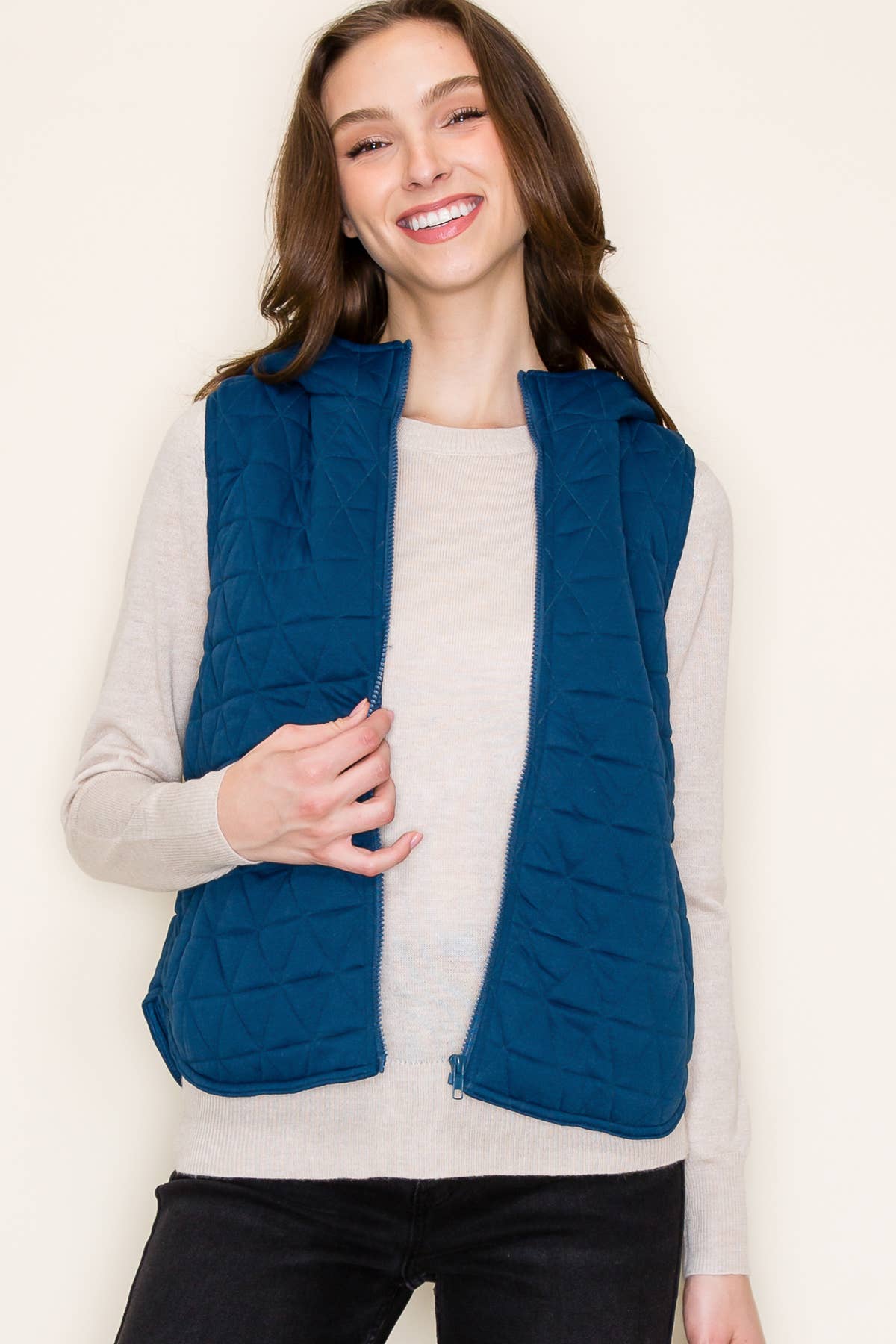 Teal Hooded Quilted Knit Vest with Zipper Closure and Pockets Fall-Winter STACCATO