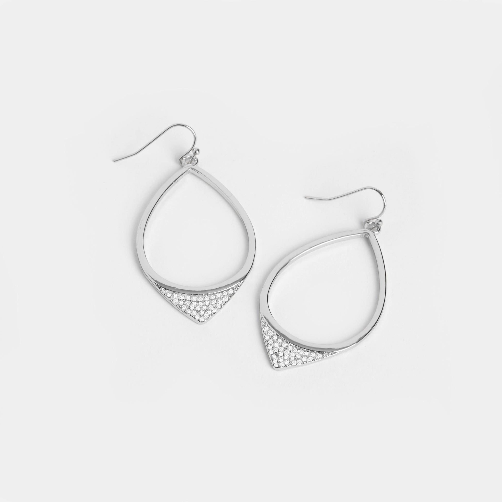 Embellished Teardrop Dangles Earrings - Silver Whispers