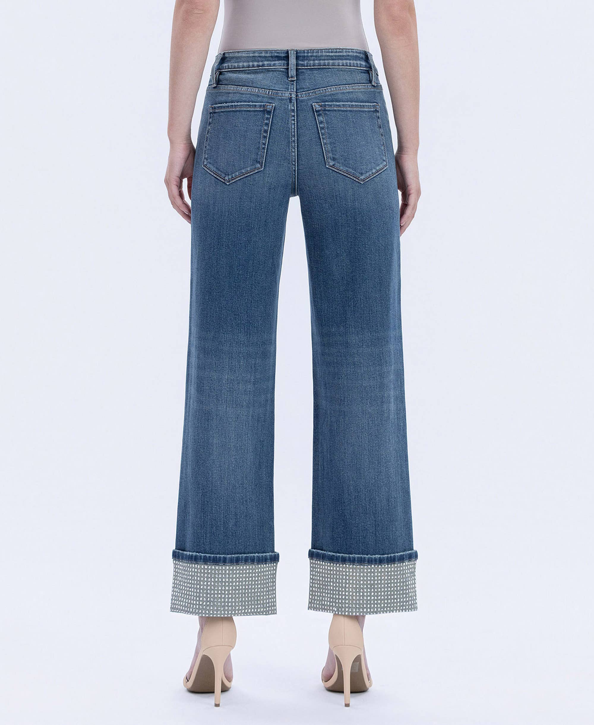 Wide Leg Cuffed Jeans – Mid Rise Mineral Silver Slim Wide Ankle Denim