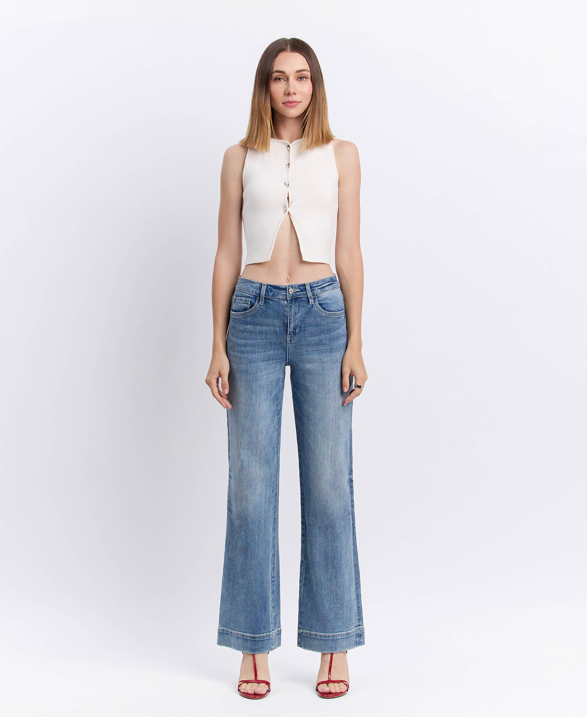 Wide Leg Jeans – High Rise Trouser Hem Full Length Denim