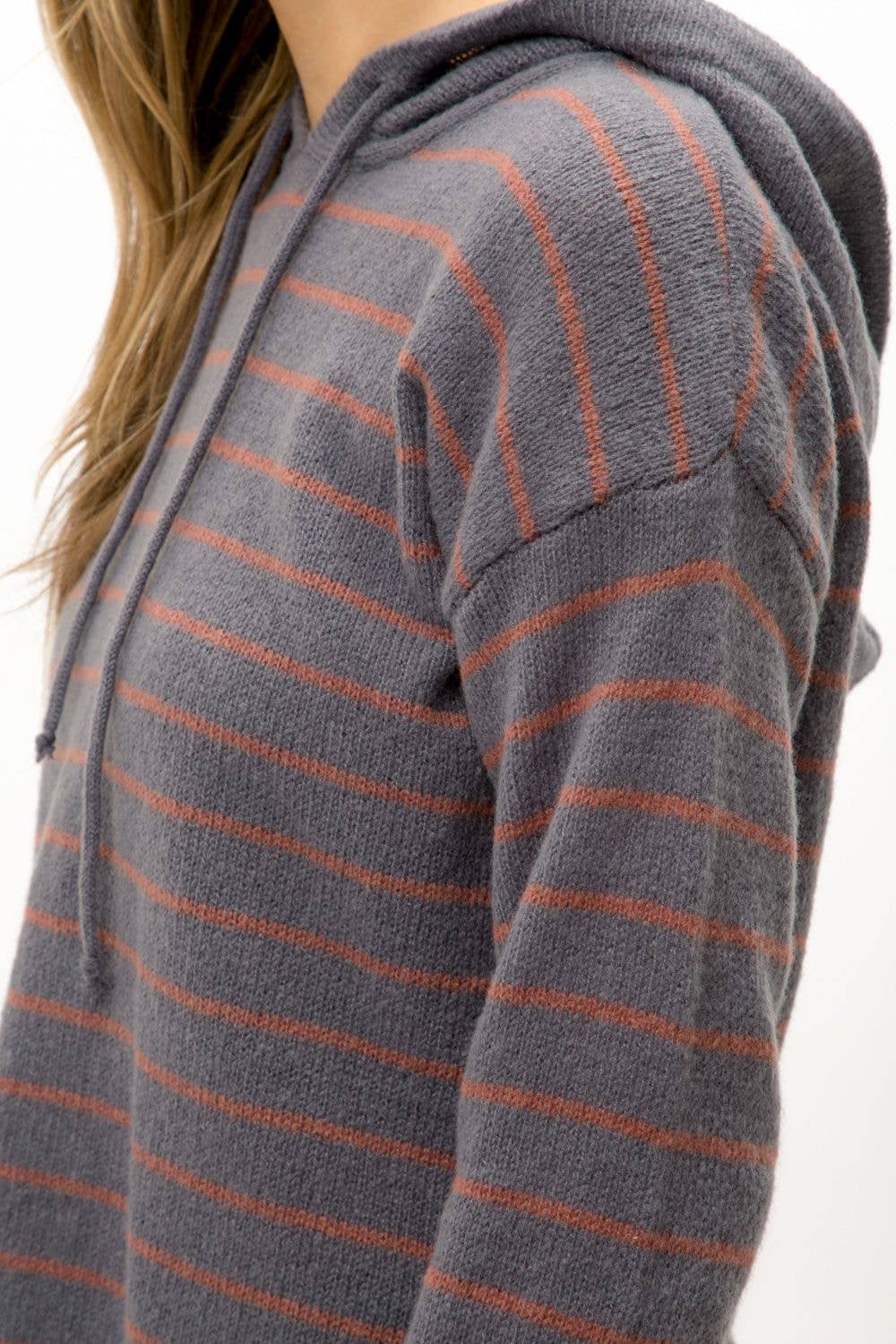 Charcoal Stripe Hoodie Pullover Fall-Winter Mystree