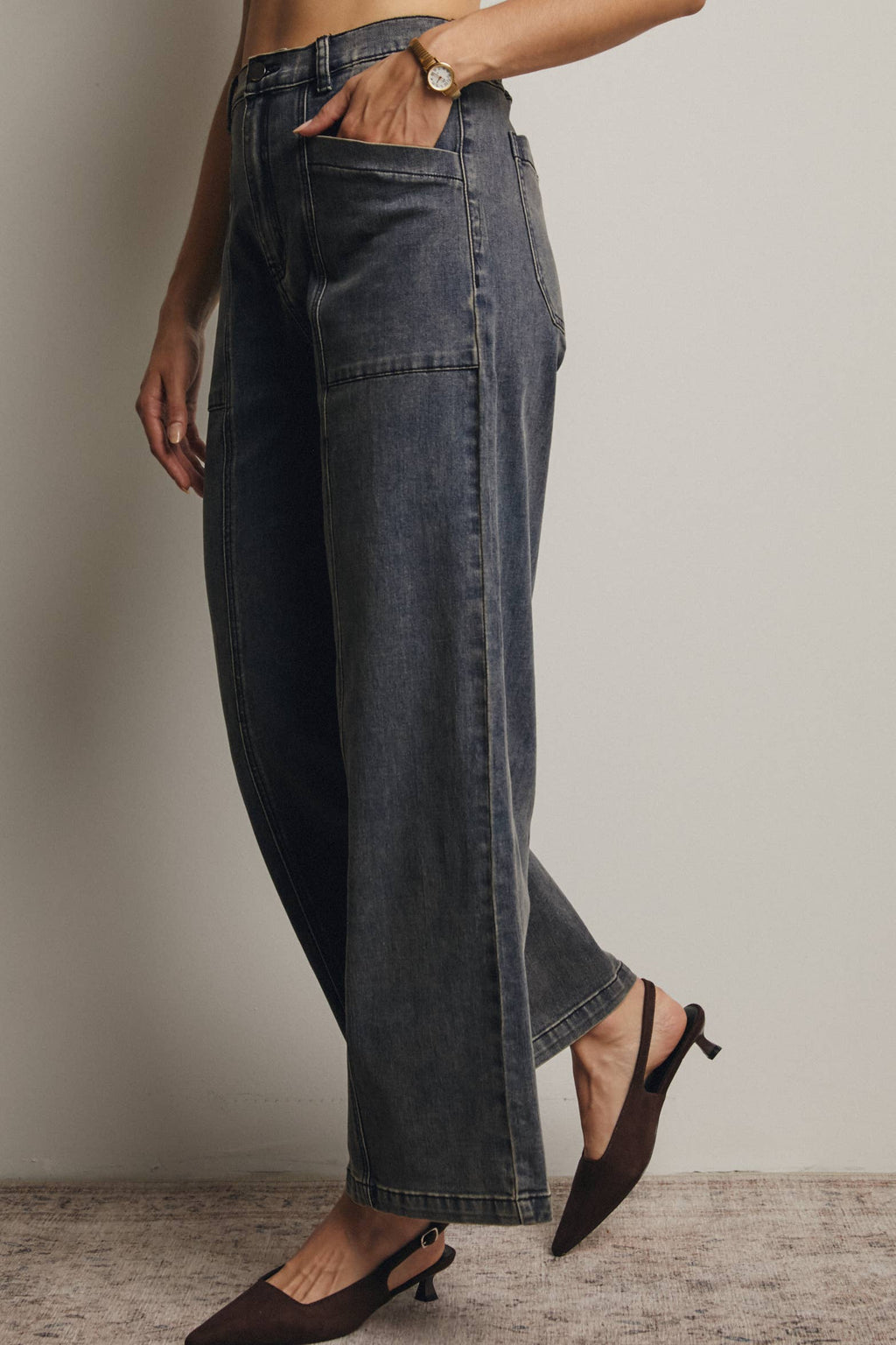 Wide-Leg Stretch Denim Jeans