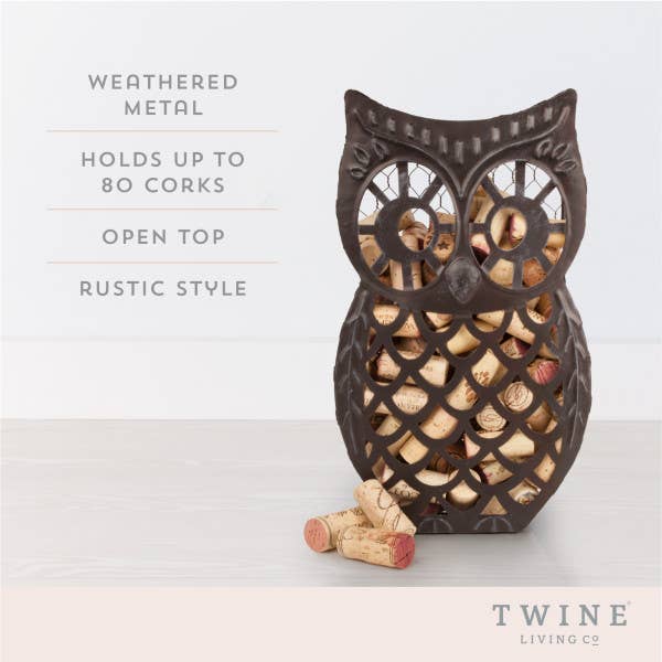 Bronze-Finished Metal Wise Owl Decorative Cork Collector Twine